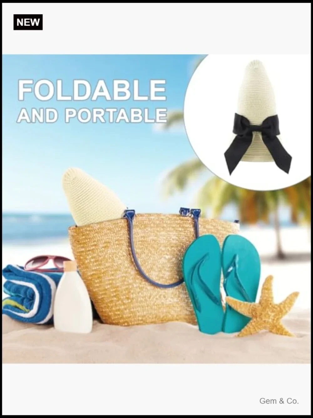 Wide Brim Straw Sun Hat UPF 50+ Foldable Travel Beach Bucket Hat